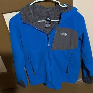 The North Face Kids Blue Fleece Hoodie with Gray Chest Panel